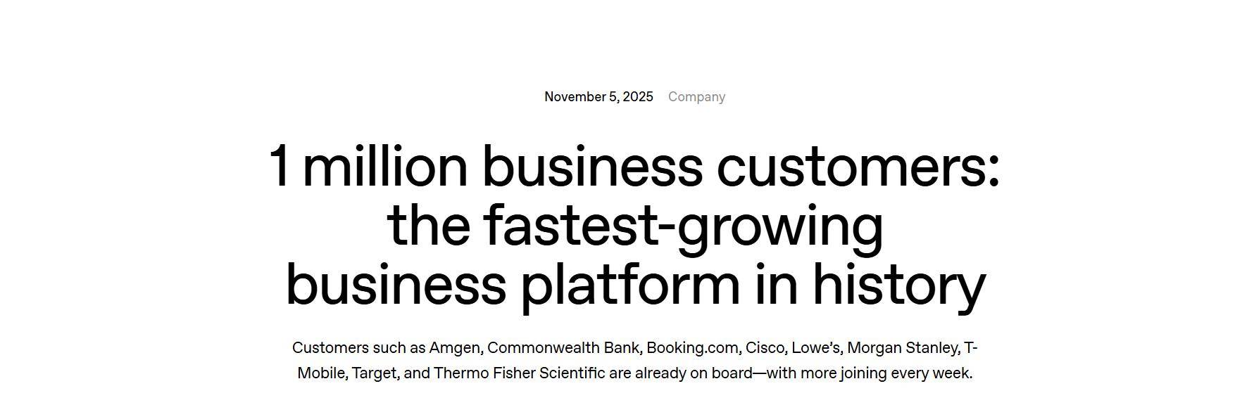 OpenAI官宣:全球企业客户突破100万 席位数量超700万