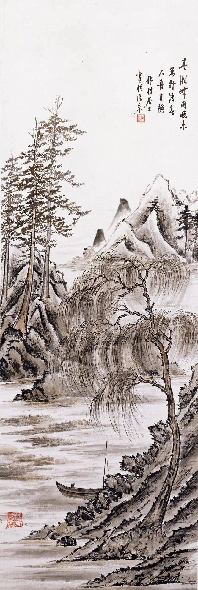 何香凝美术馆藏|何香凝《春潮带雨晚来急》欣赏_画作_创作_山水