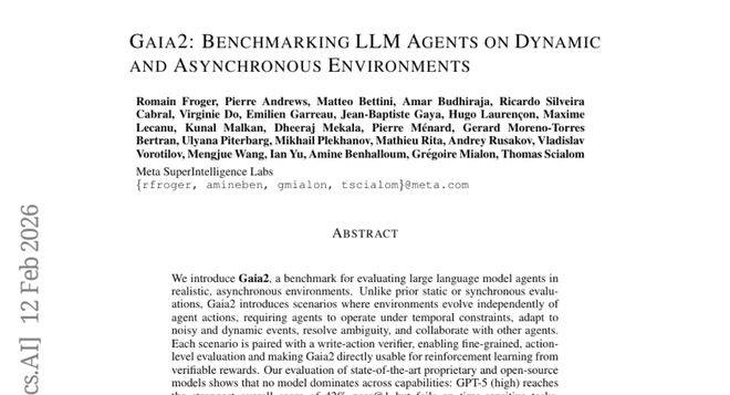 Meta超级智能实验室Gaia2：动态环境AI智能体能力评测新基准