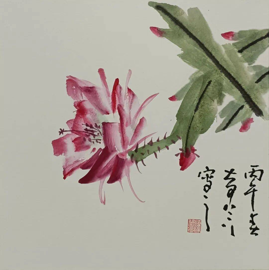 刘奇卡《花鸟》40×40cm徐飞《紫藤花开》63×33cm周年《山水》63