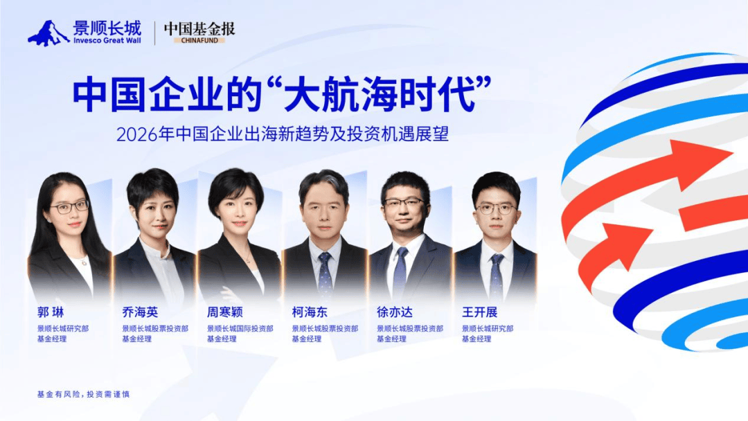 站在2026年的全新起点，出海已成为中国企业在全球产业链重构中最为关键的战略选择之一。过去两年，市场掀起一轮波澜壮阔的出海行情：从潮玩消费品火爆全球，到创新药BD爆发，再到光模块龙头一年十倍——行业千差万别，但“出海”是共同的关键词，出海已从“讲故事”兑现为实实在在的强盈利和估值反馈。从产品输出迈向高价值创造，中国企业迎来“大航海时代”。5月26日，景顺长城基金举办“中国企业的‘大航海时代’——2