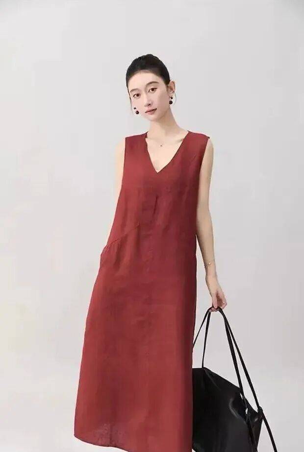 一身恰到好处的红裙，演绎夏日的热烈与浪漫_裙子_亚麻_带着