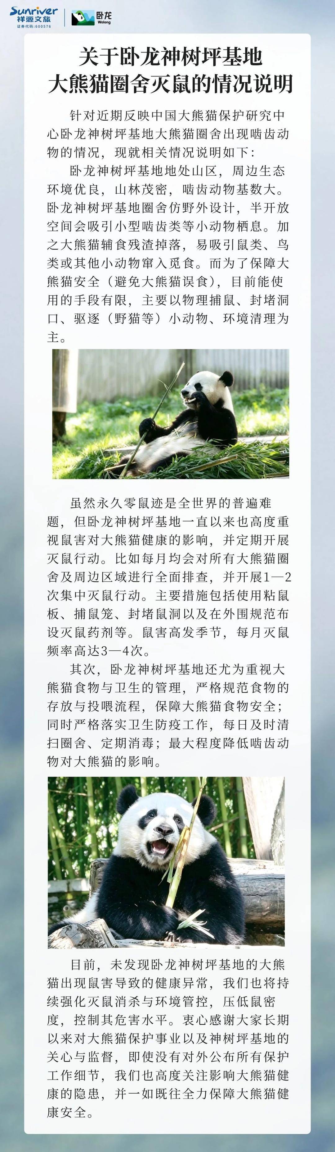 大熊猫圈舍出现啮齿动物？卧龙大熊猫苑：未发现卧龙神树坪基地大熊猫出现鼠害导致的健康异常